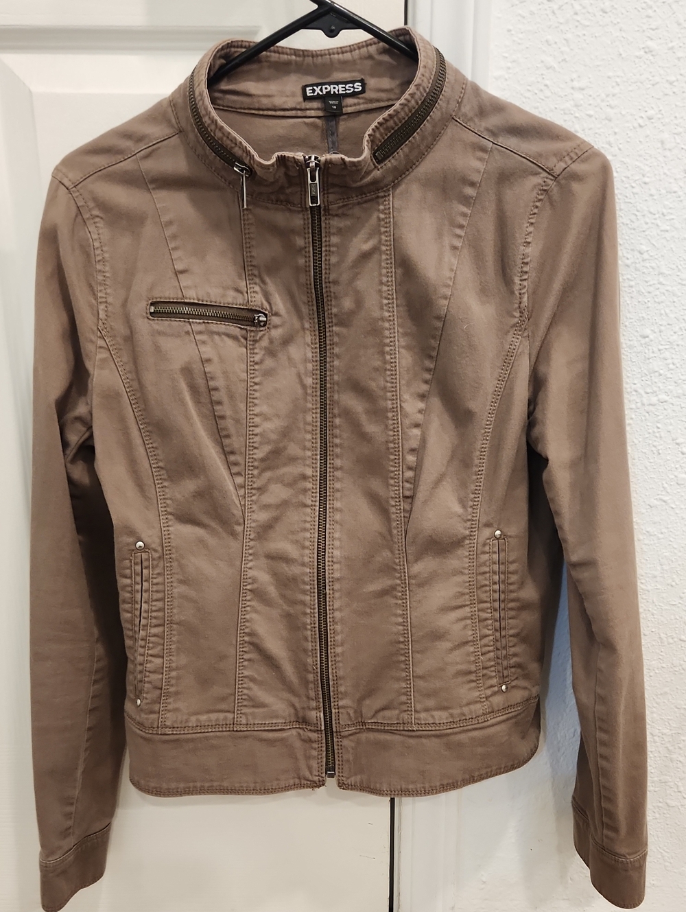 Express Women's Taupe/Brown Zip-Front Utility Jacket